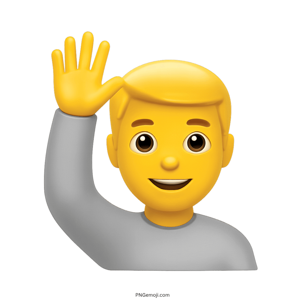 Emoji of a man raising his hand in a grey shirt