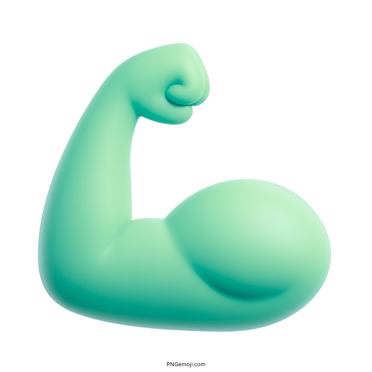 3D strong emoji flexed mint green biceps arm icon with transparent background PNG image
