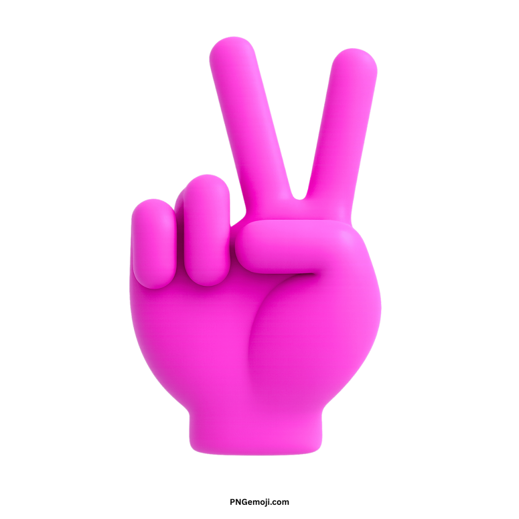3D pink victory hand emoji showing peace sign with two raised fingers gesture