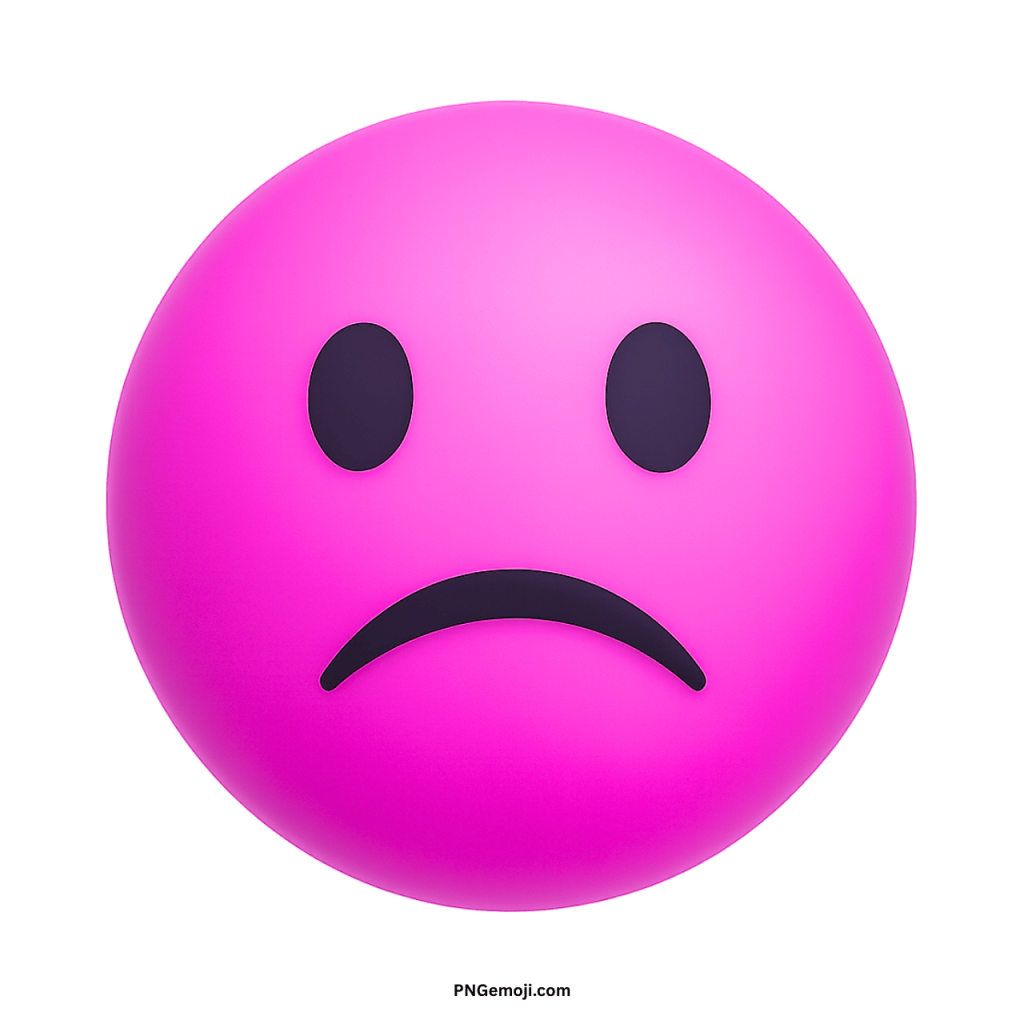 Pink confused sad face emoji round icon with frown expression for chats and messages