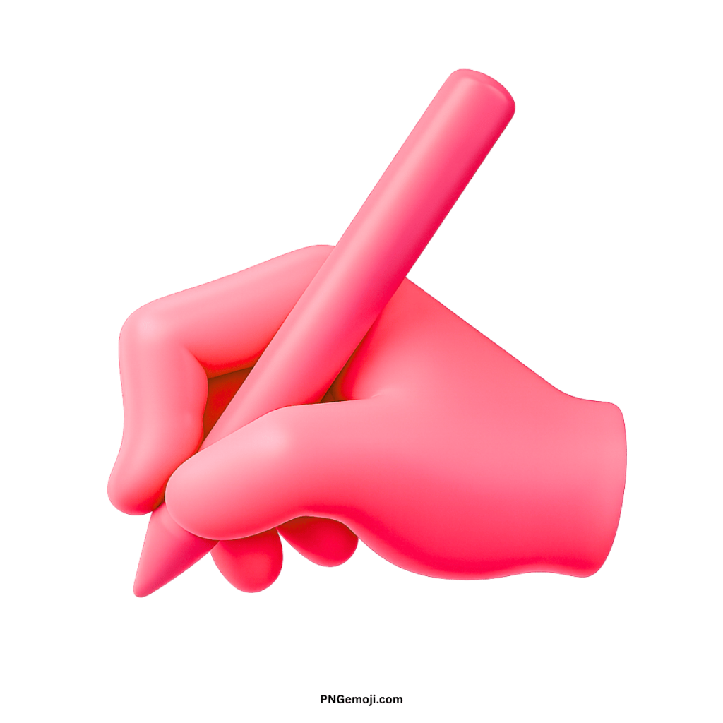Pink hand emoji holding pen icon symbol for writing, note-taking, and creative expression.