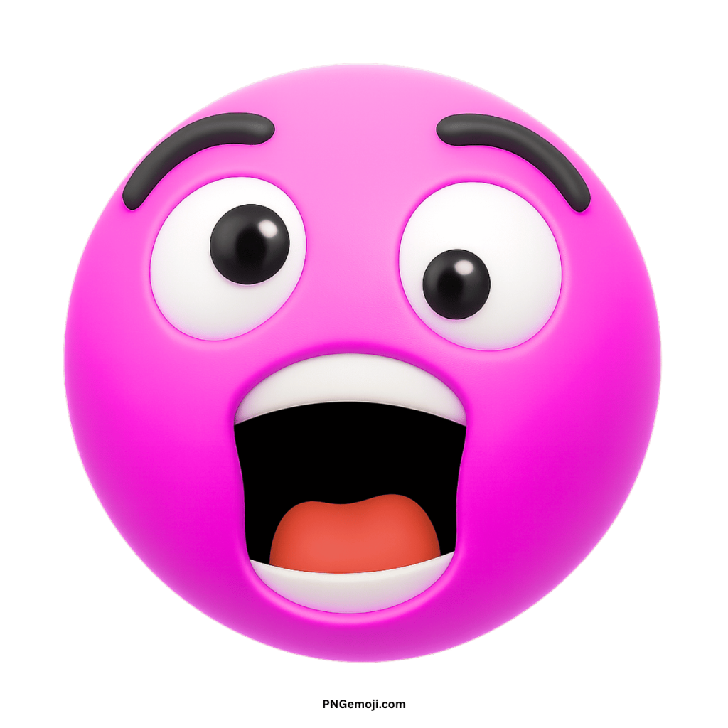 Pink shocked emoji animation with open mouth and wide eyes showing surprise reaction