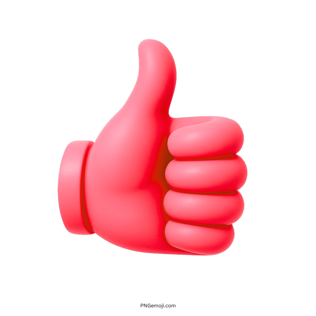 3D pink thumbs up emoji gesture symbol on transparent background.