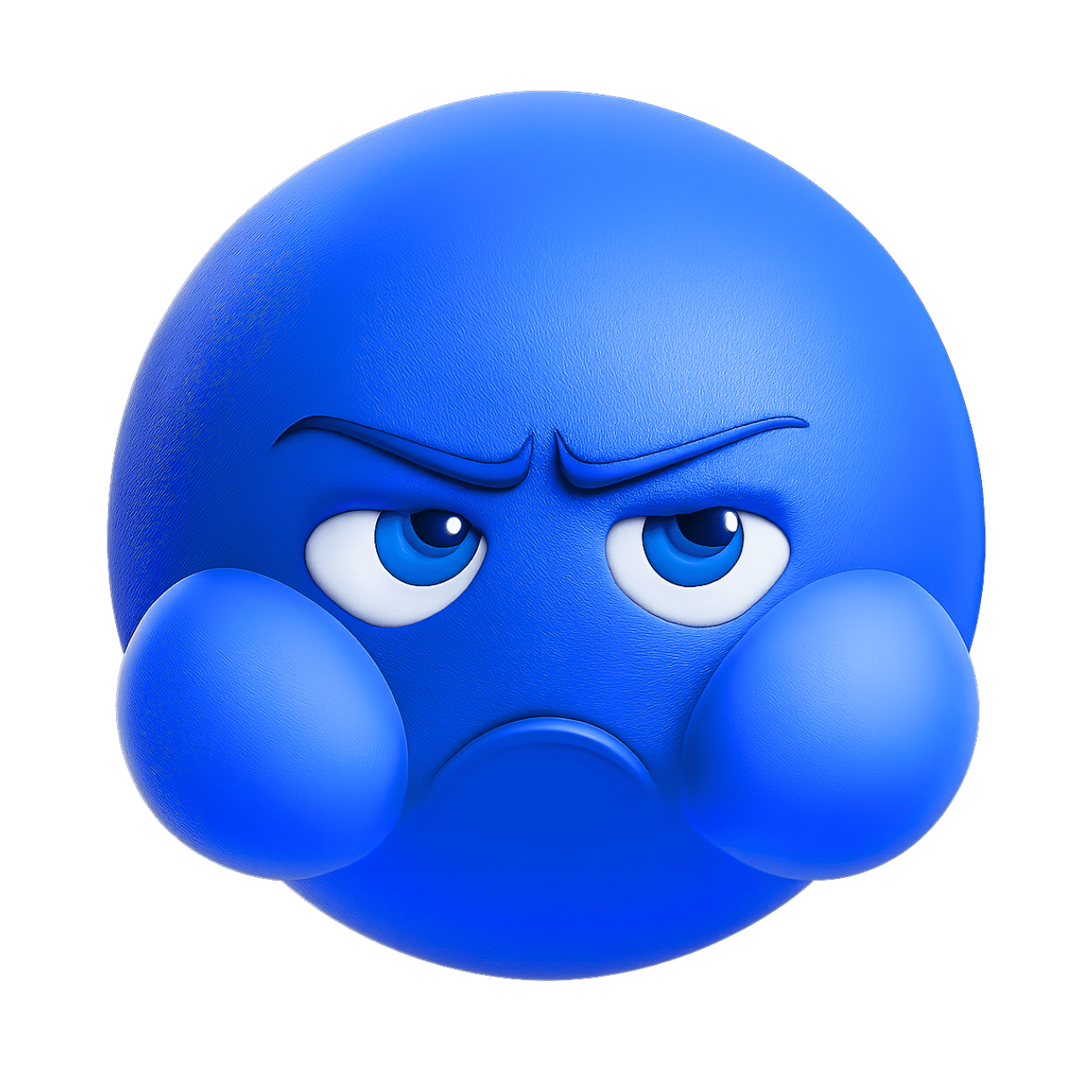 A blue emoji with puffed cheeks and a frowning expression, showing a frustrated or annoyed face