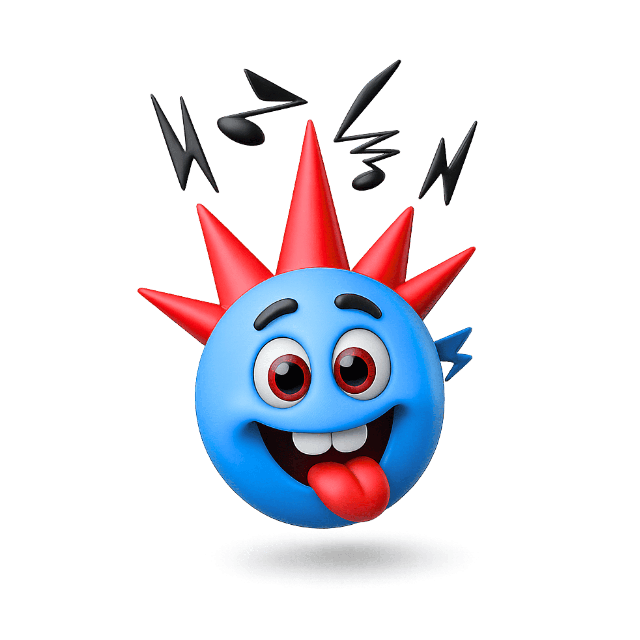 3D punker emoticon emoji with blue face, red spikes, funny tongue out expression