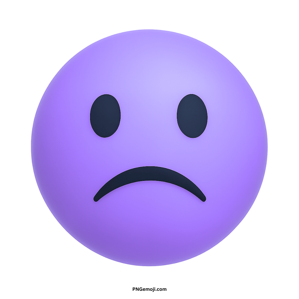 Purple confused sad face emoji round icon with frowning mouth and dark oval eyes