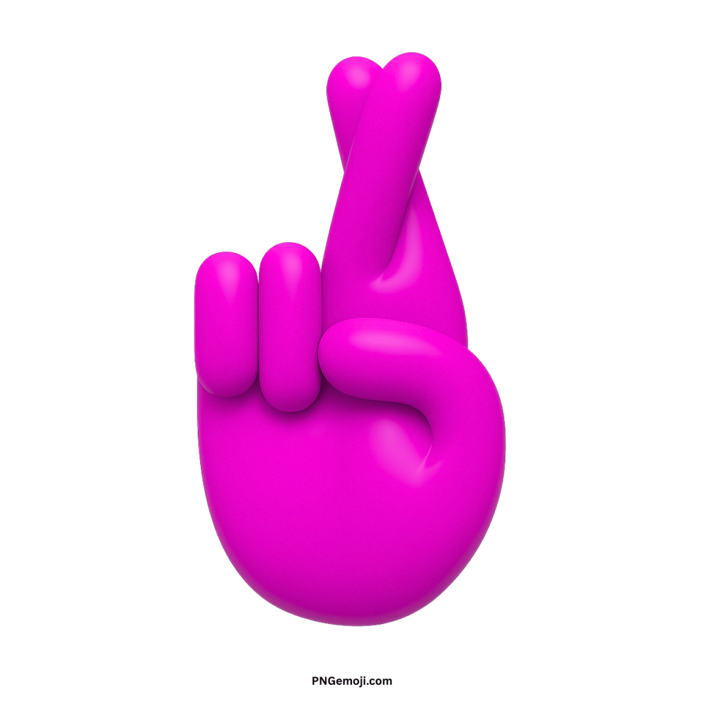 Purple crossed fingers emoji hand sign representing luck, hope, optimism, and encouragement