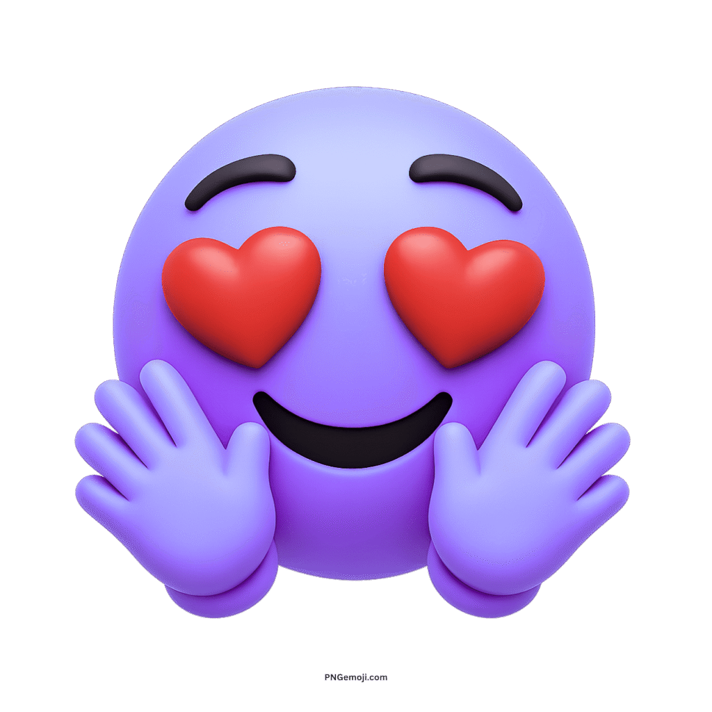 Purple hugging face emoji with heart eyes showing love, affection, warmth, and joy
