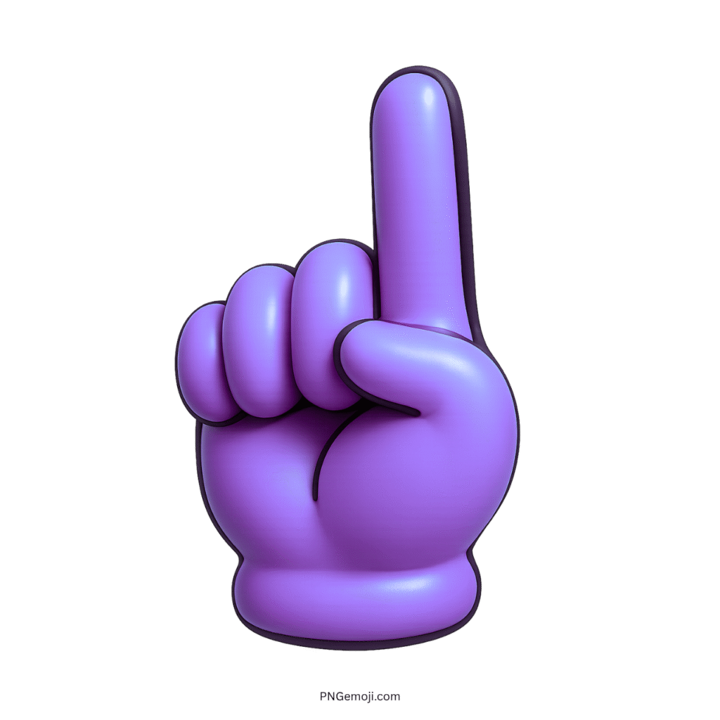 A purple hand emoji with the index finger pointing upwards, signifying direction, emphasis, or a key point.