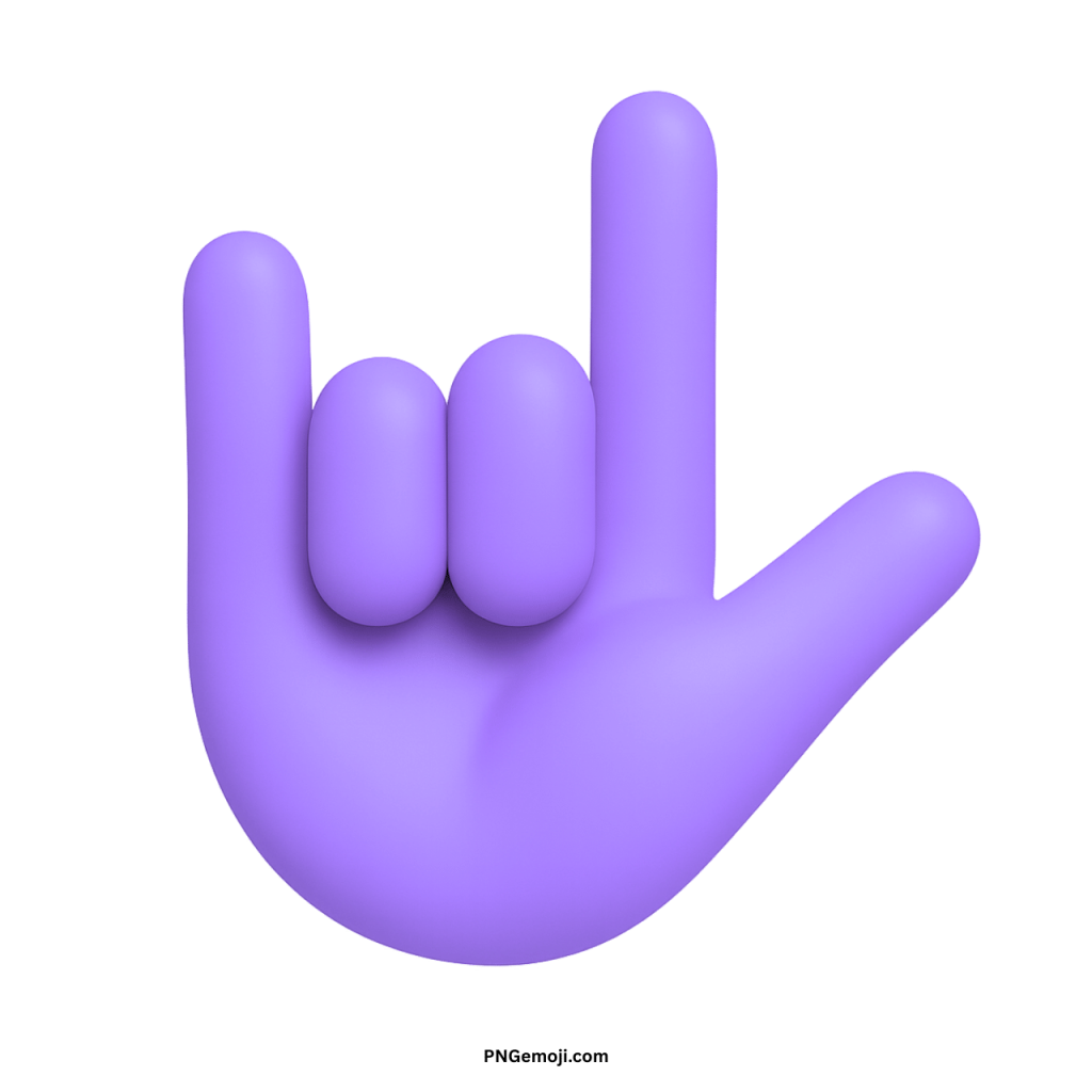 Purple love-you gesture emoji hand sign symbolizing affection, kindness, friendship, and support