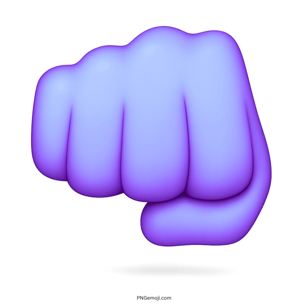 Purple mukka hand emoji fist symbol representing creativity, power, strength, unity, imagination, and expression.