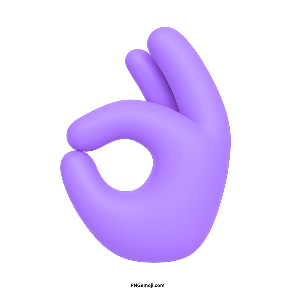 3D purple OK hand gesture emoji symbolizing approval, positivity, and digital communication