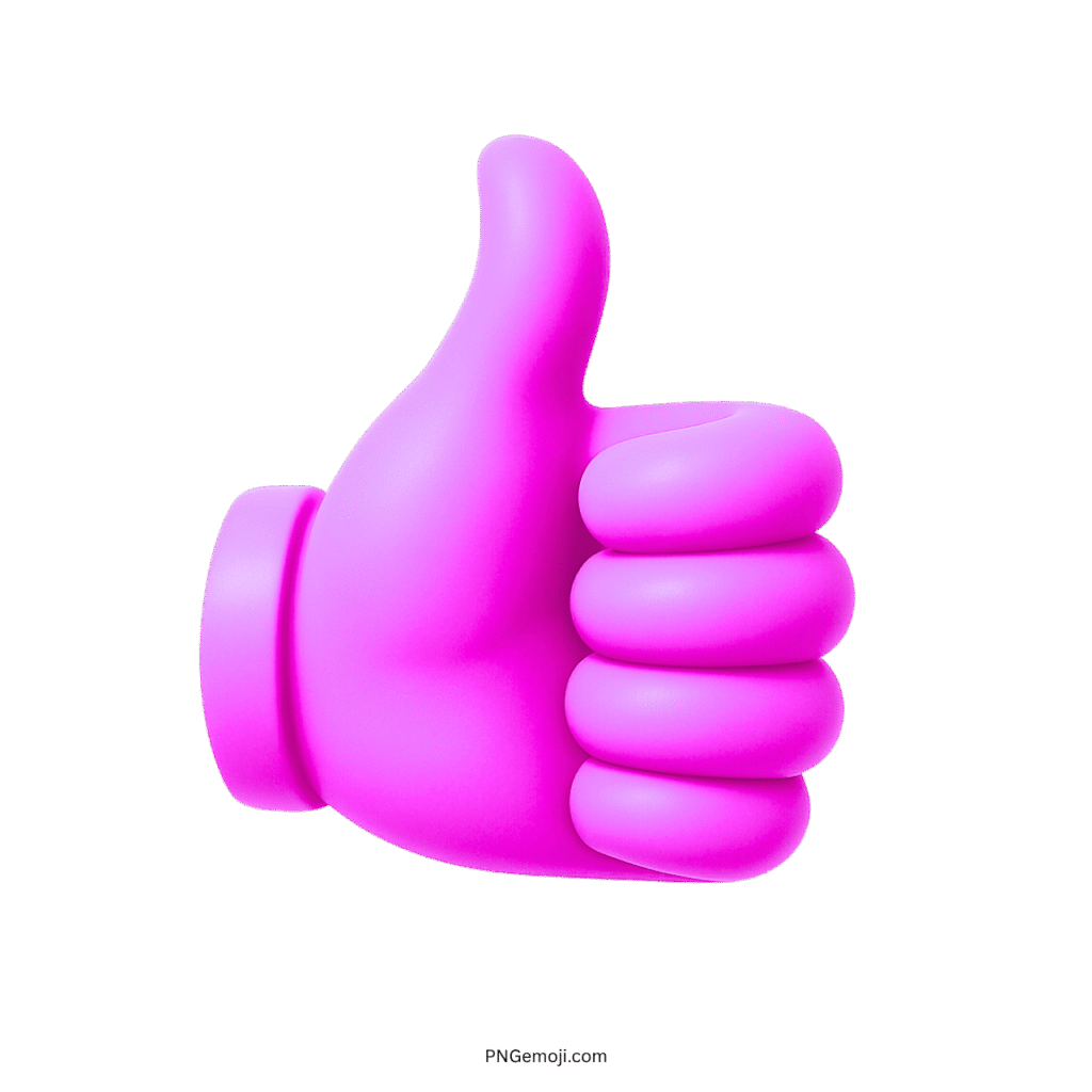 3D purple thumbs up emoji gesture symbol on transparent background.