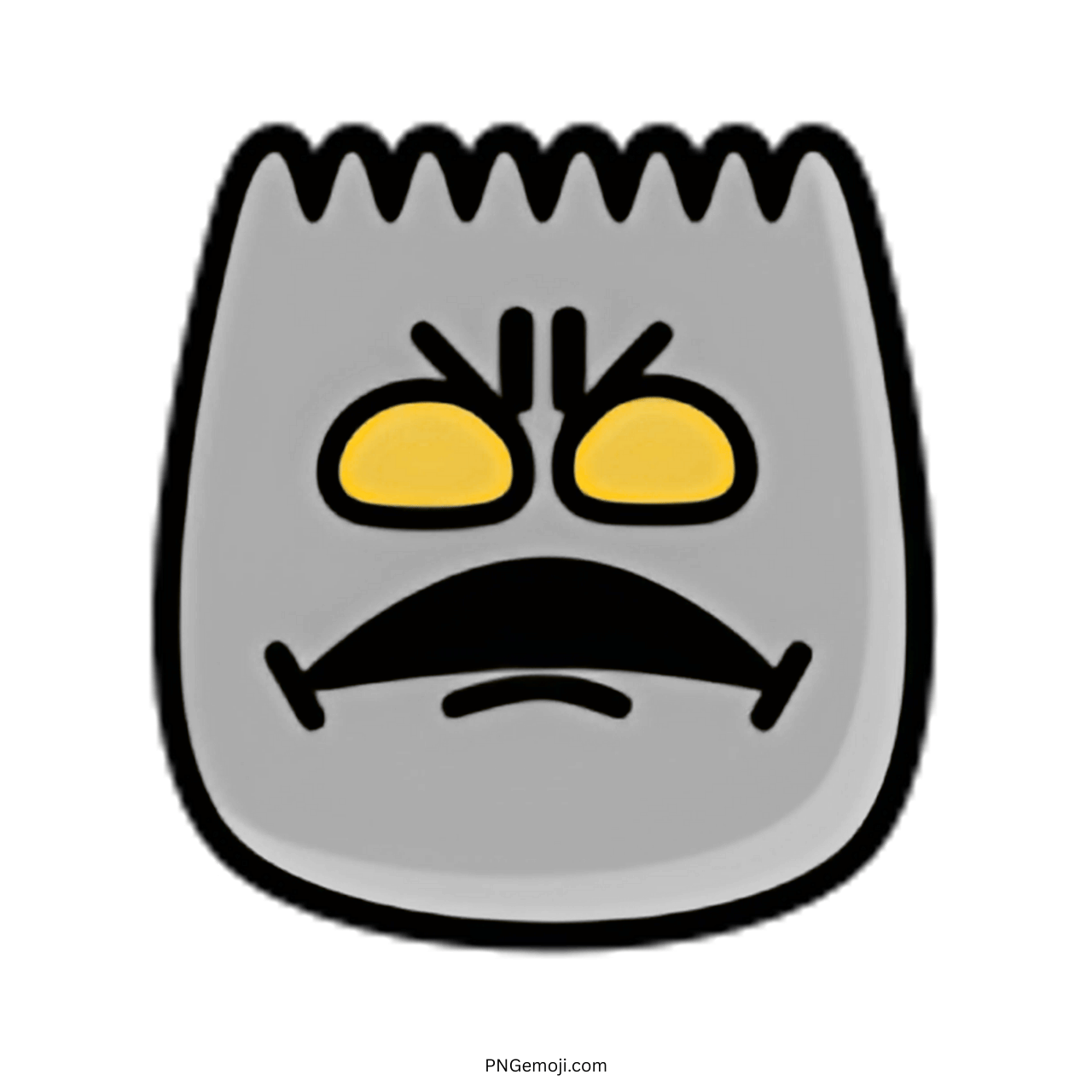 Angry gray face emoji with yellow eyes and a mustache
