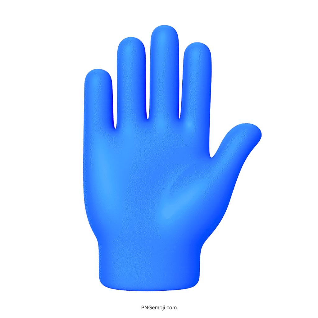 3D blue raised hand emoji with fingers spread