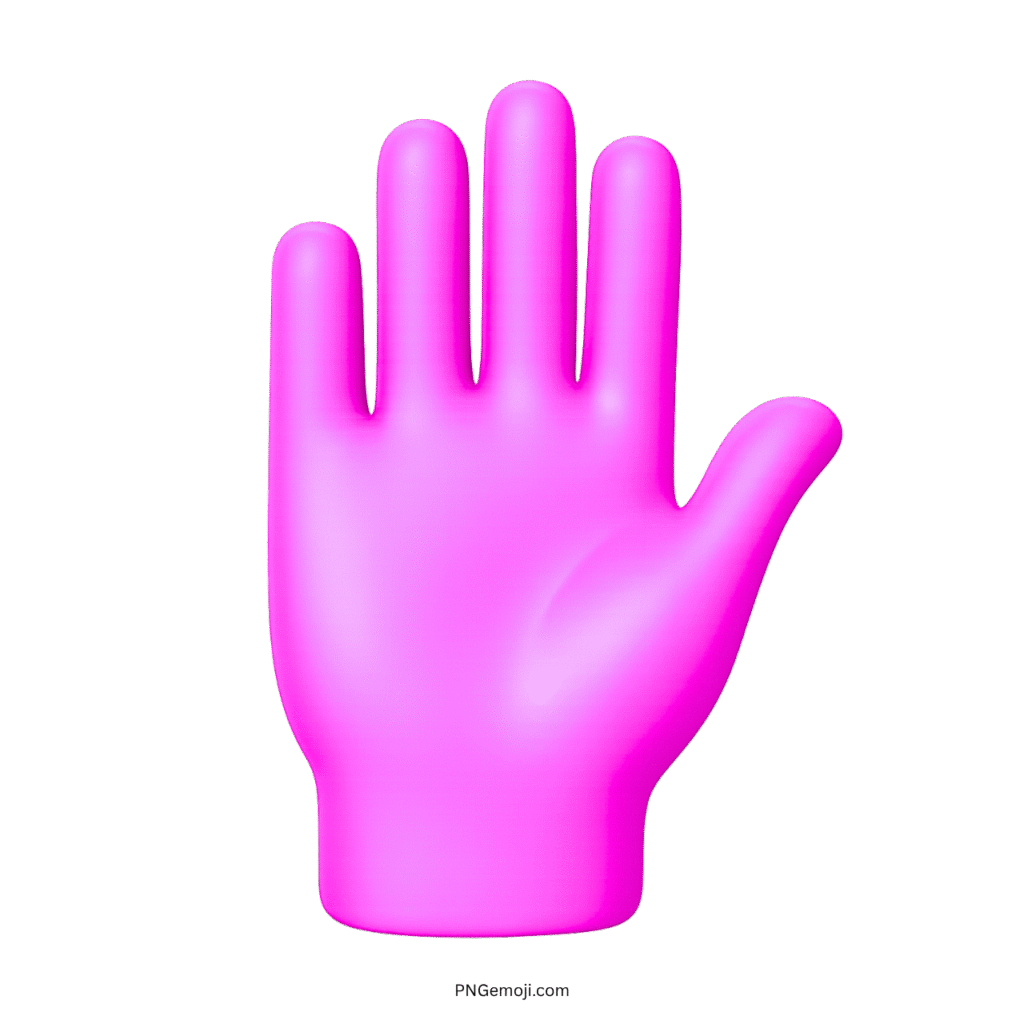 Raised pink hand emoji in 3D showing stop or high-five gesture on transparent background