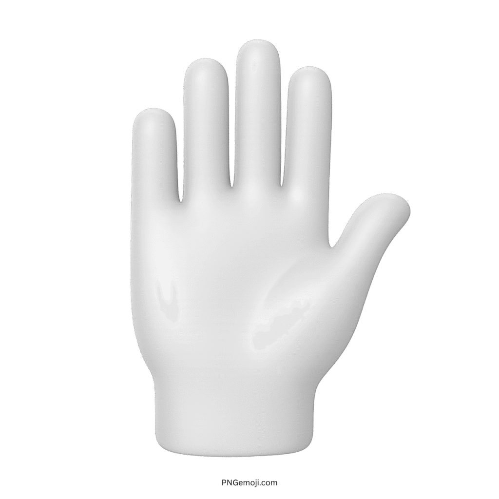 3D white raised hand emoji with fingers spread