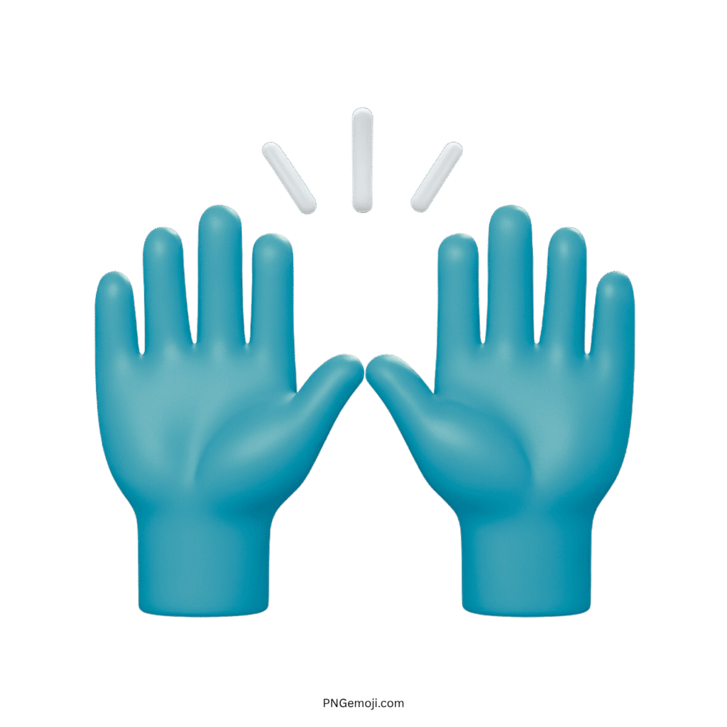 Blue hands raising emoji with a waving gesture and sparkles, symbolizing enthusiasm or greeting.