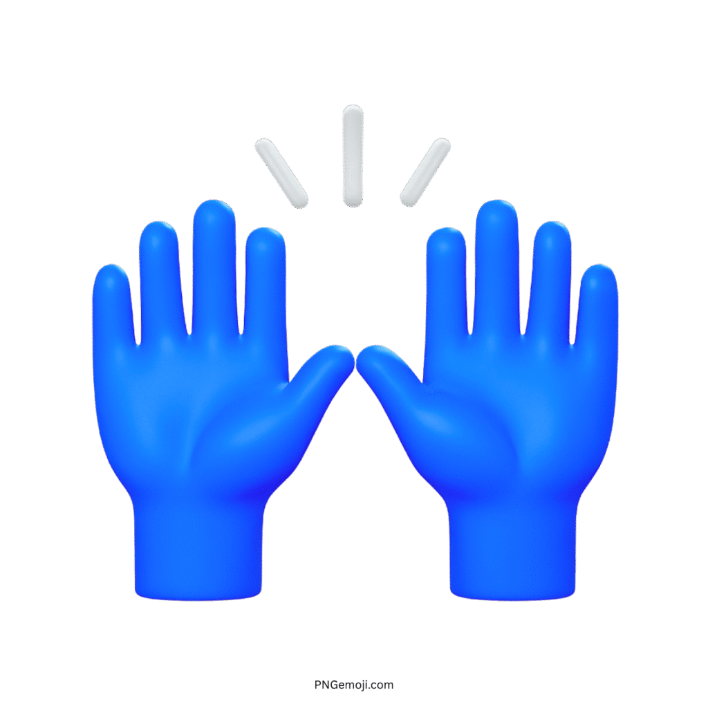 Blue raising hand emoji illustration with two hands and three white lines above them.