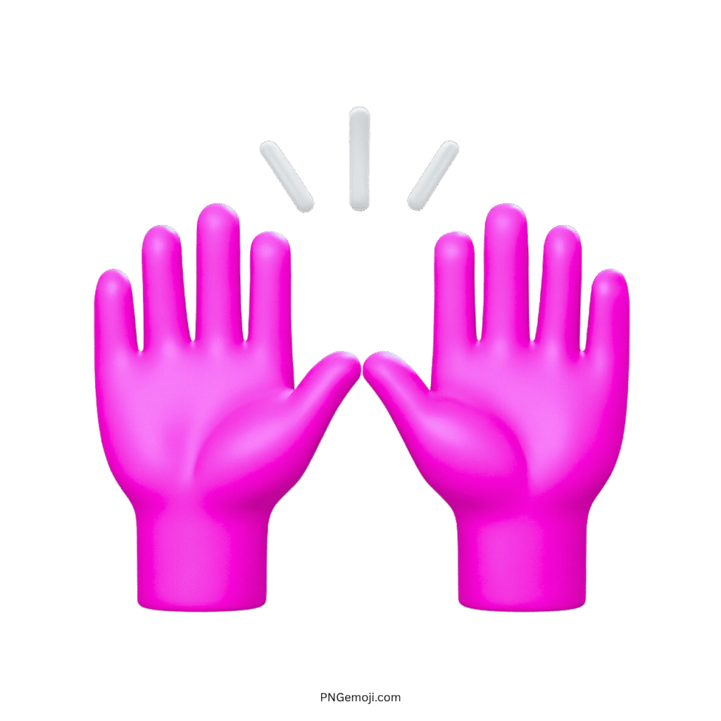 Pink raising hand emoji illustration with two hands and three white lines above them.