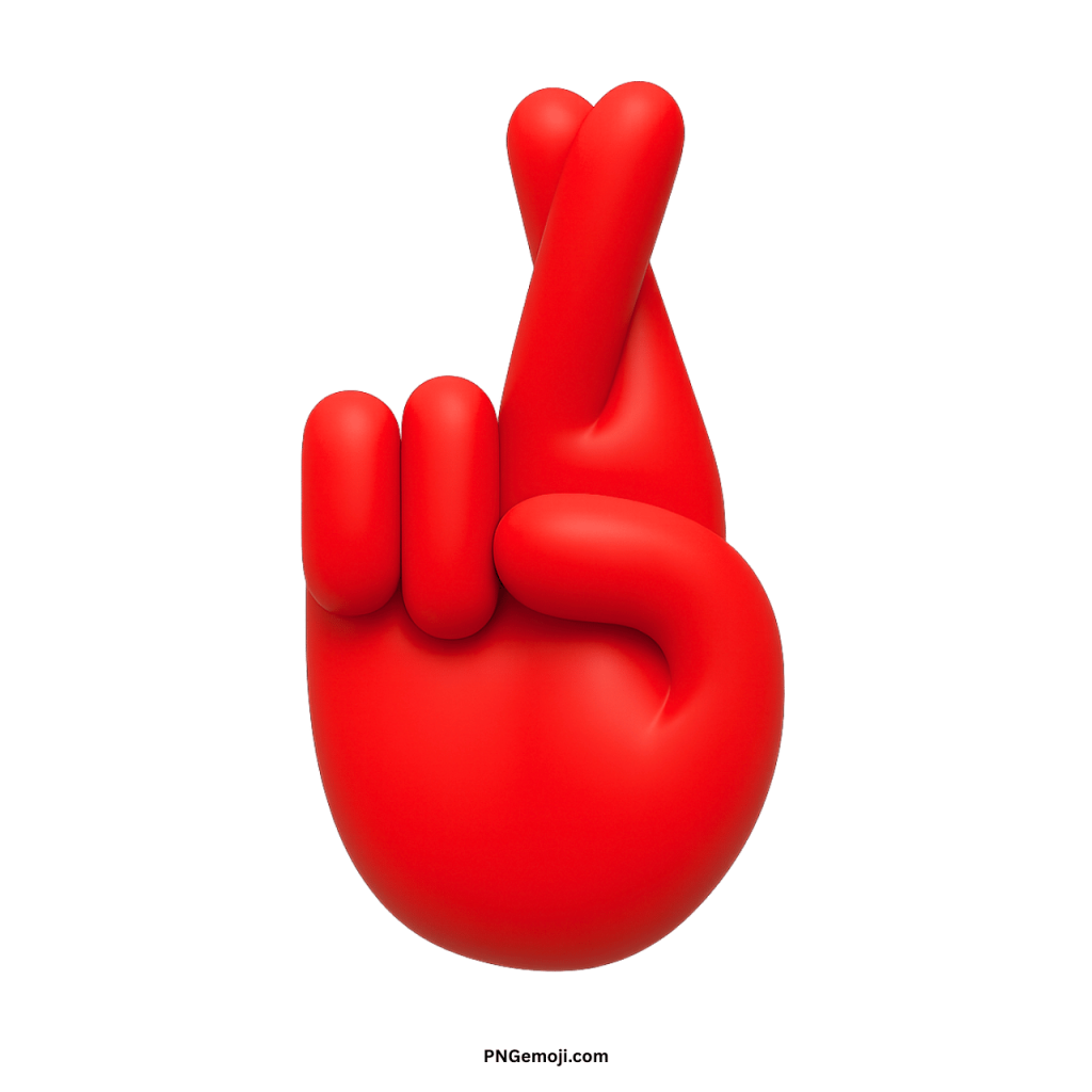 Red crossed fingers emoji hand sign symbolizing luck, hope, encouragement, and positive wishes