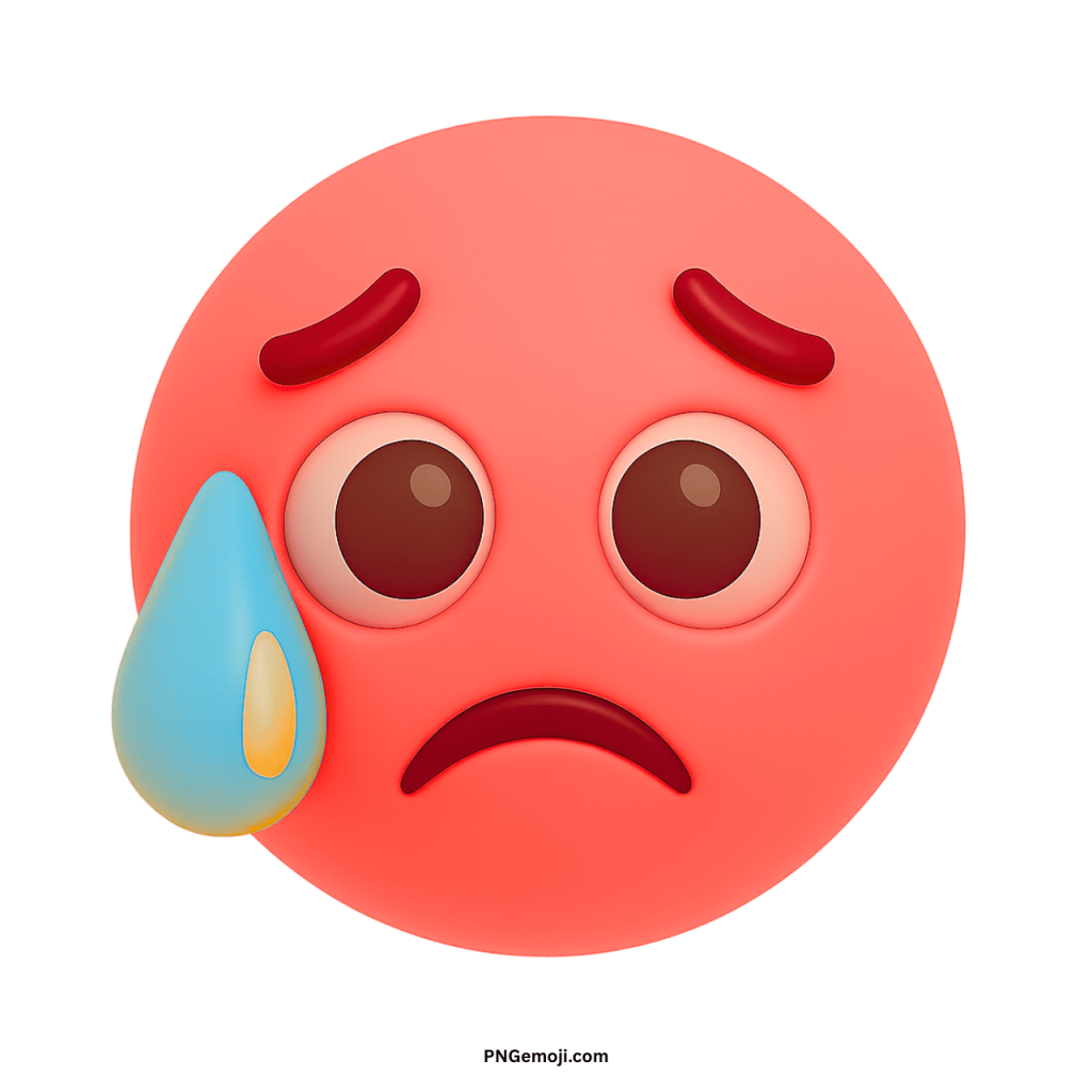 Red crying face emoji with tear, sad emotional symbol showing grief or pain