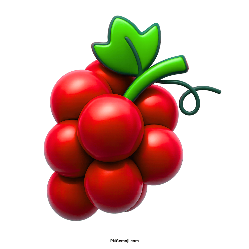 Red grapes emoji bunch digital fruit illustration with green leaf and stem design