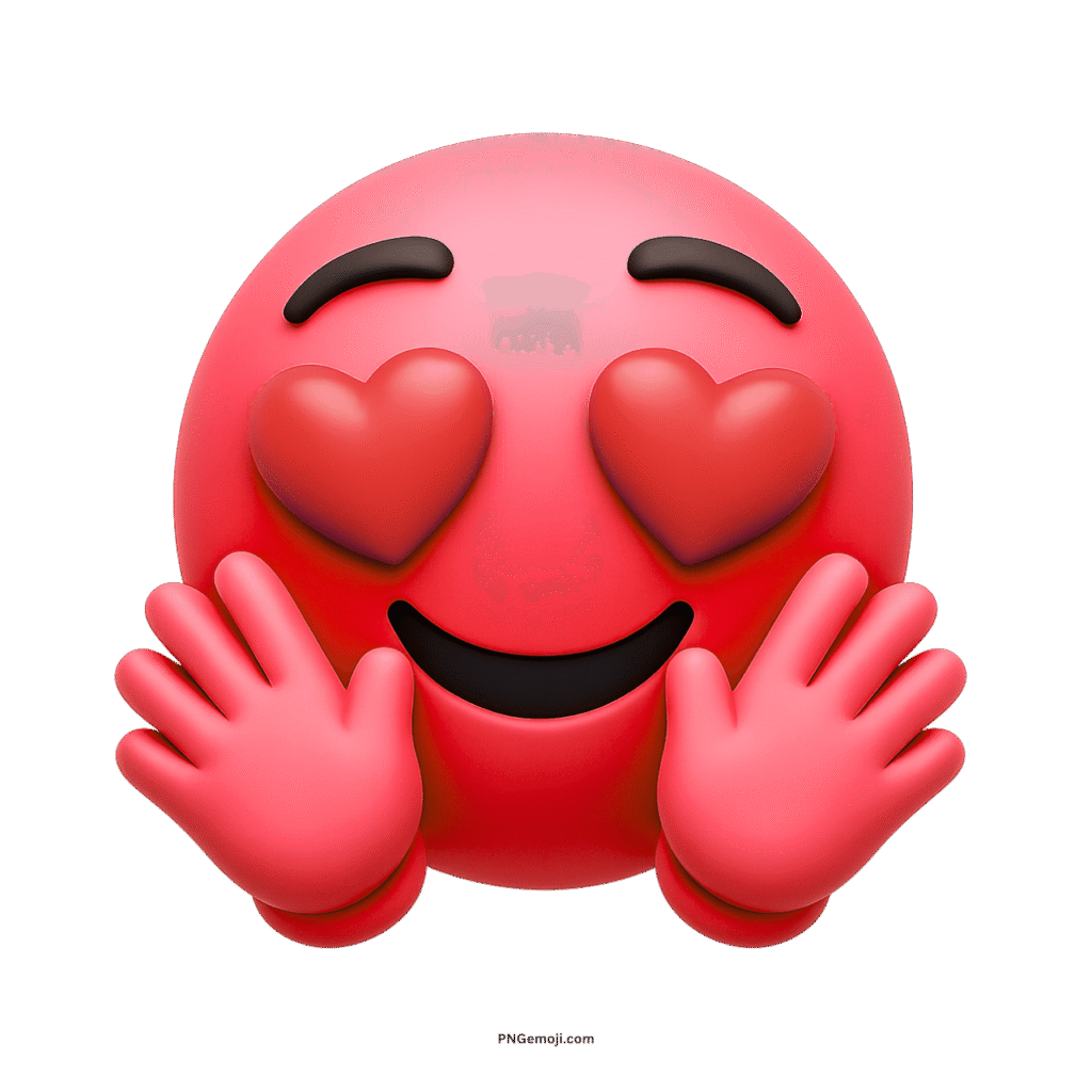 Red hugging face emoji with heart eyes showing strong love, affection, and happiness