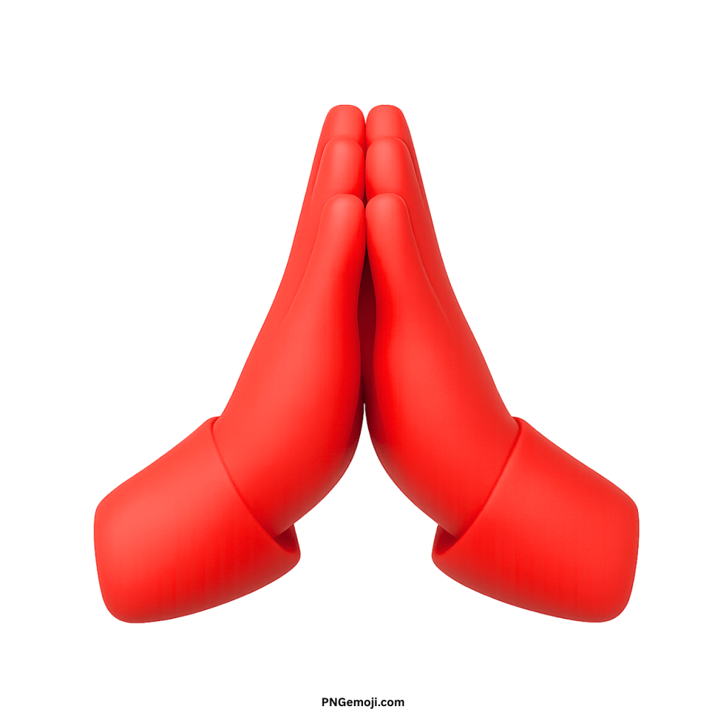 Red namaste hand emoji symbol representing prayer, gratitude, greeting, respect, or spiritual connection