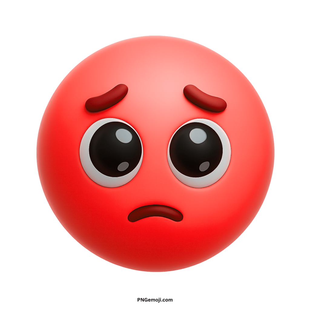 Red pleading emoji with glossy big eyes and sad expression showing emotional appeal or request