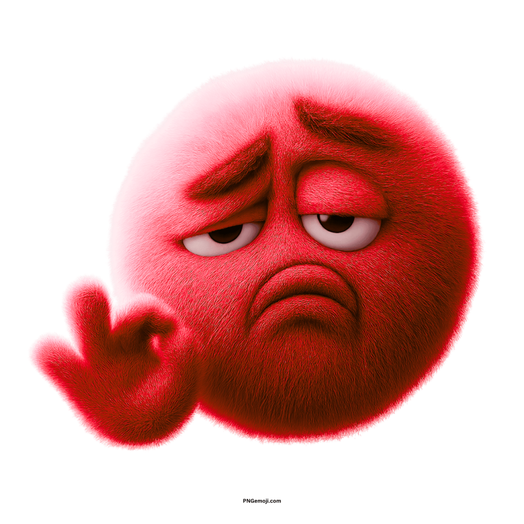 Red sad emoji with tired face and droopy eyes showing emotional expression in 3D