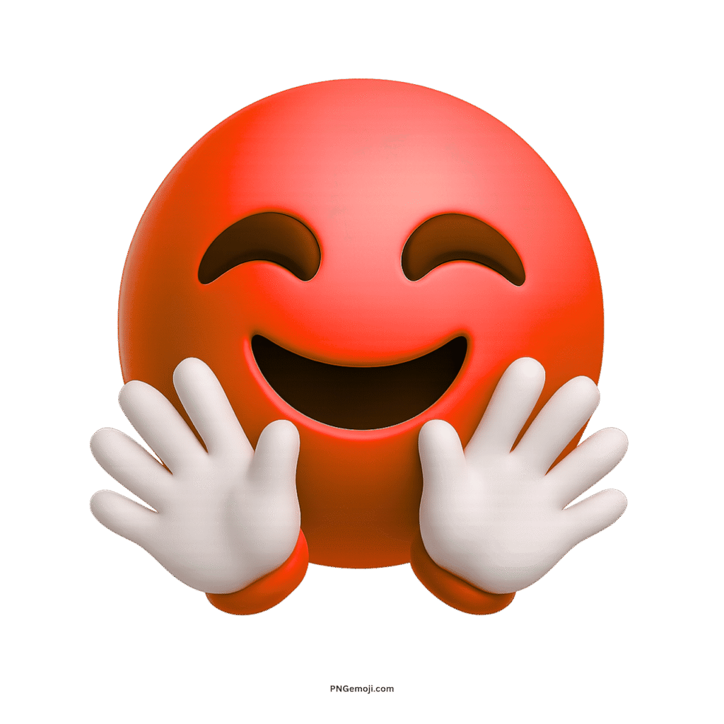 3D red smiling face with open hands emoji expressing happiness, hugs, and warmth