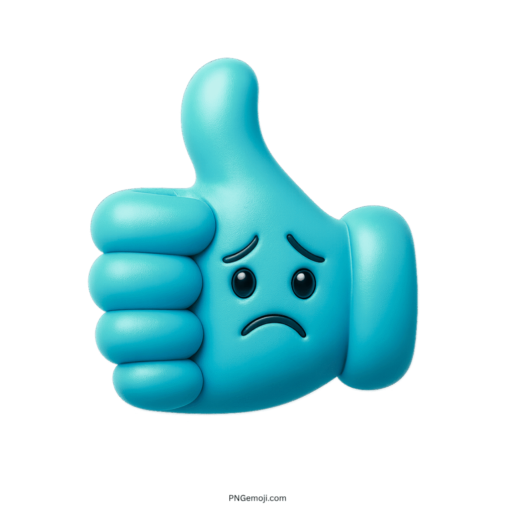  Blue sad thumbs-up emoji expressing disappointment or irony.