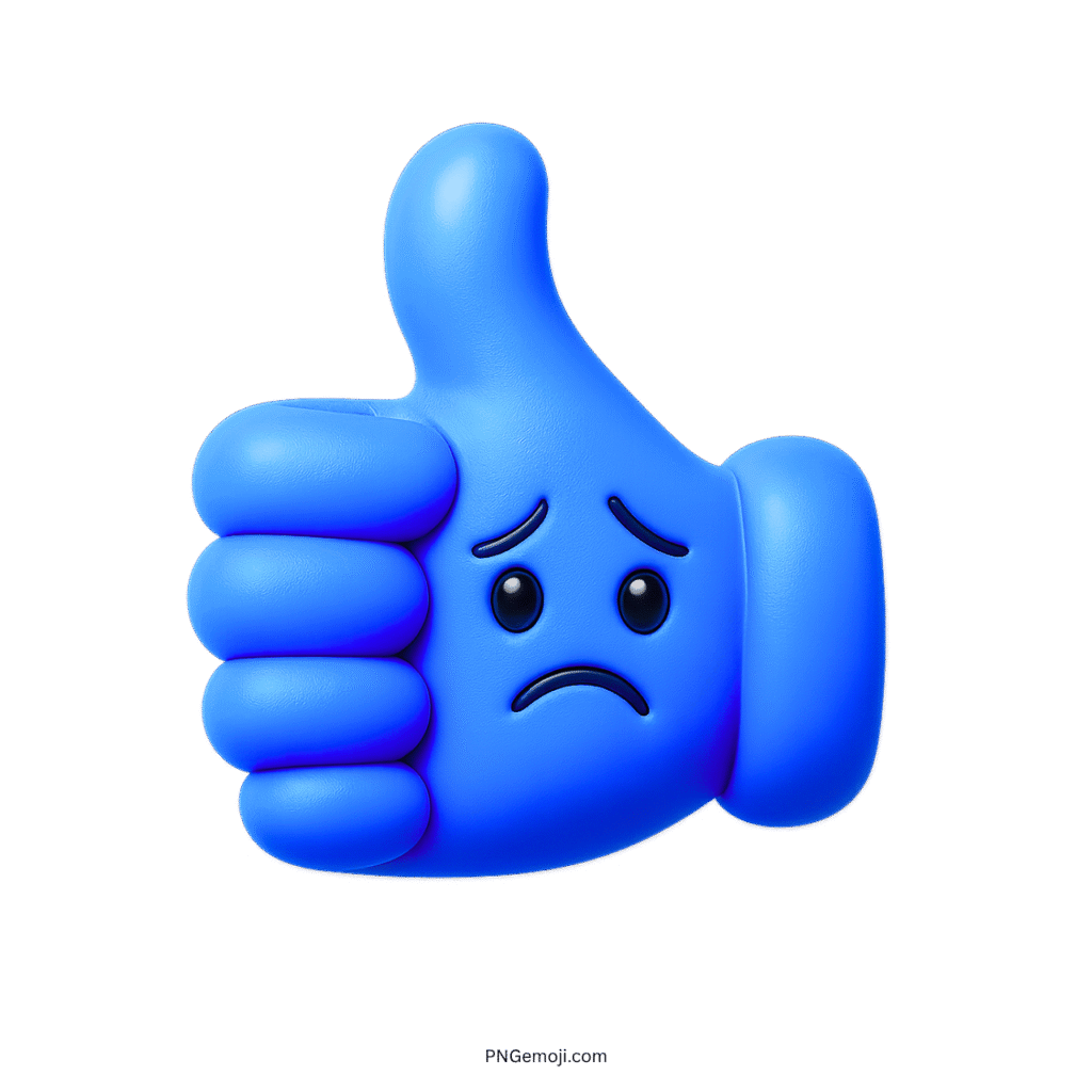 3D blue thumbs up emoji with sad face, expressing disappointment.