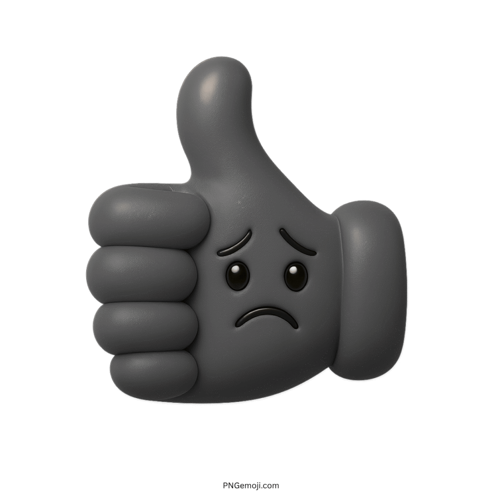 3D gray thumbs up emoji with sad face, expressing disappointment.