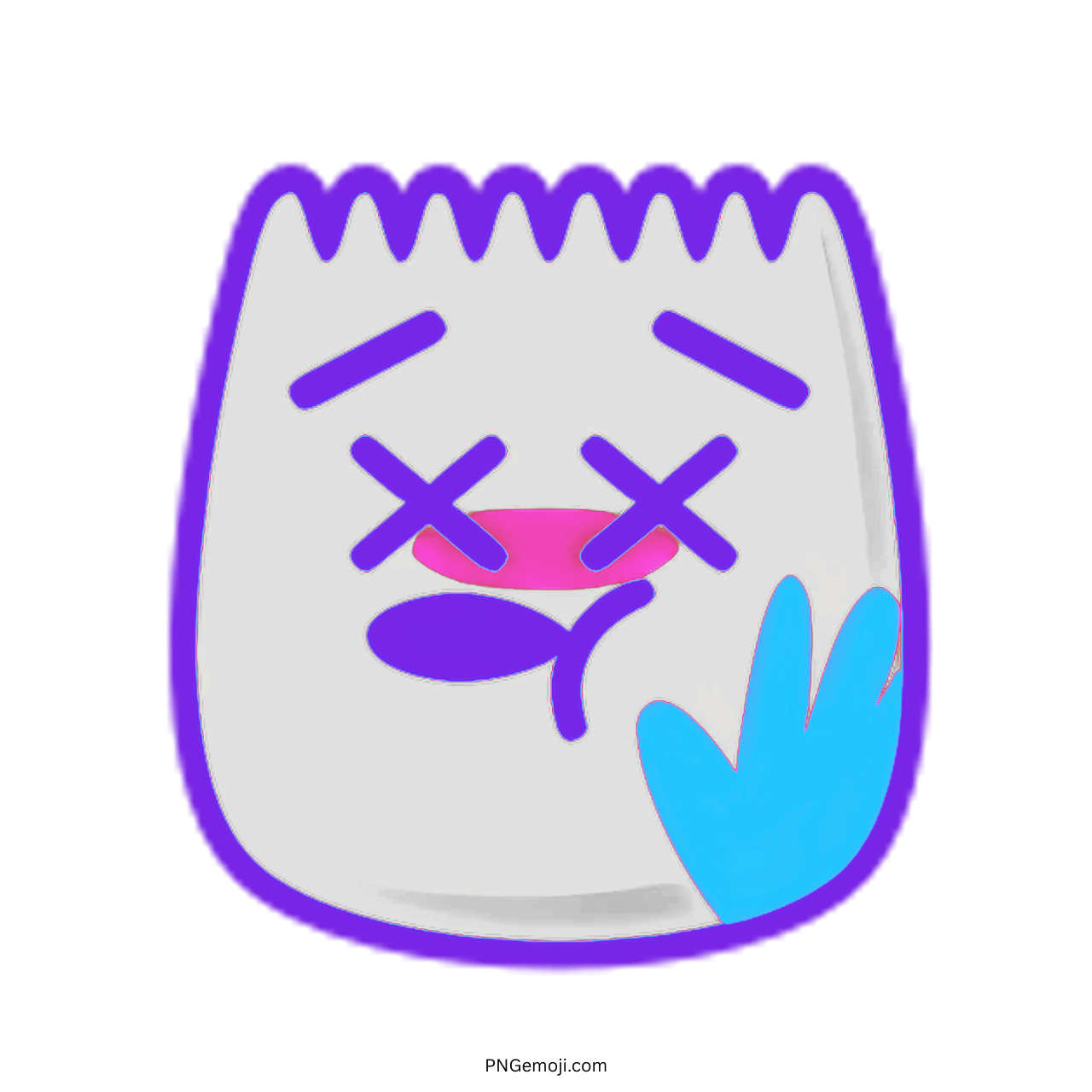 Slap TikTok emoji with blue and purple outline and crossed-eye expression, PNG with transparent background
