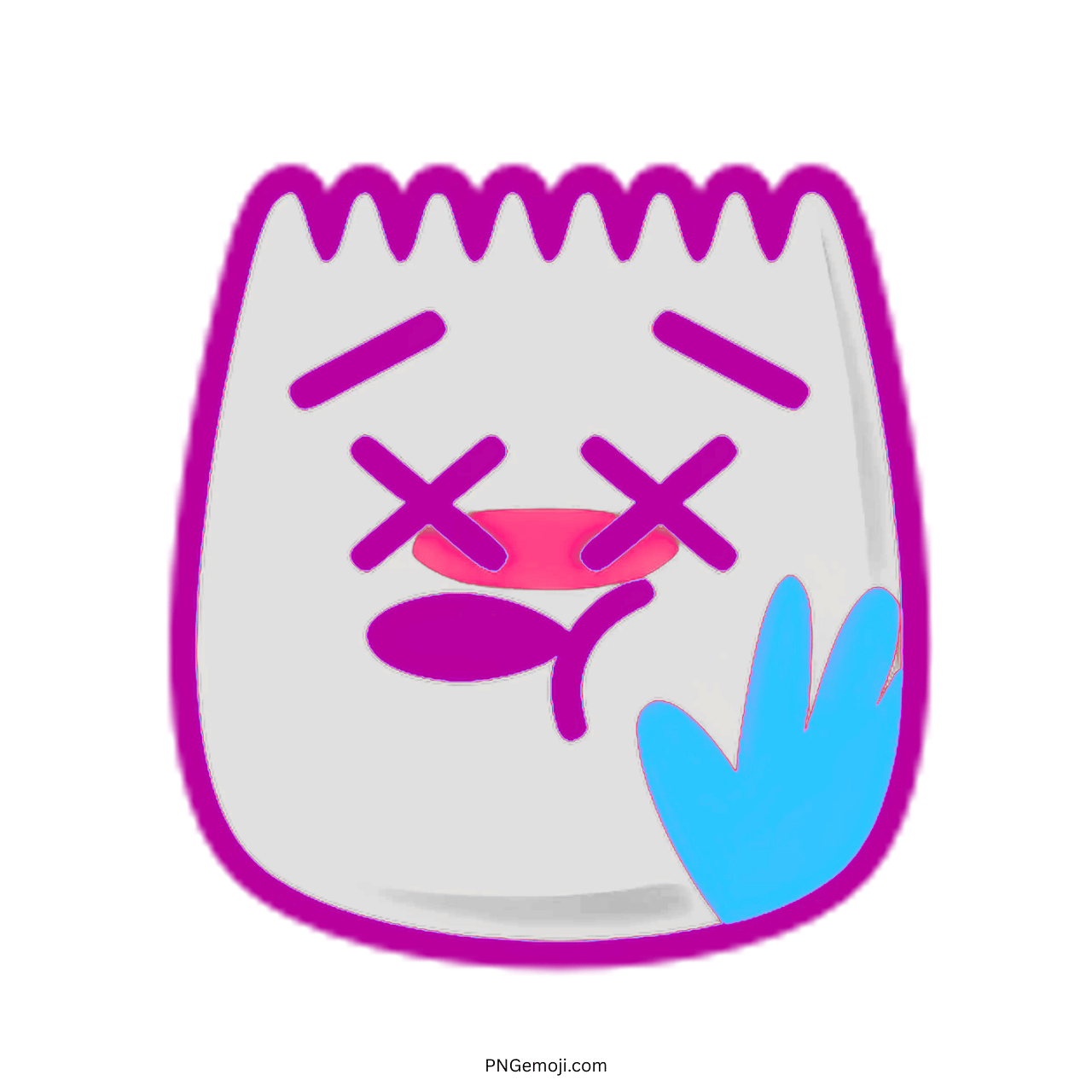 Slap TikTok emoji with purple outline and crossed-eye expression, PNG with transparent background