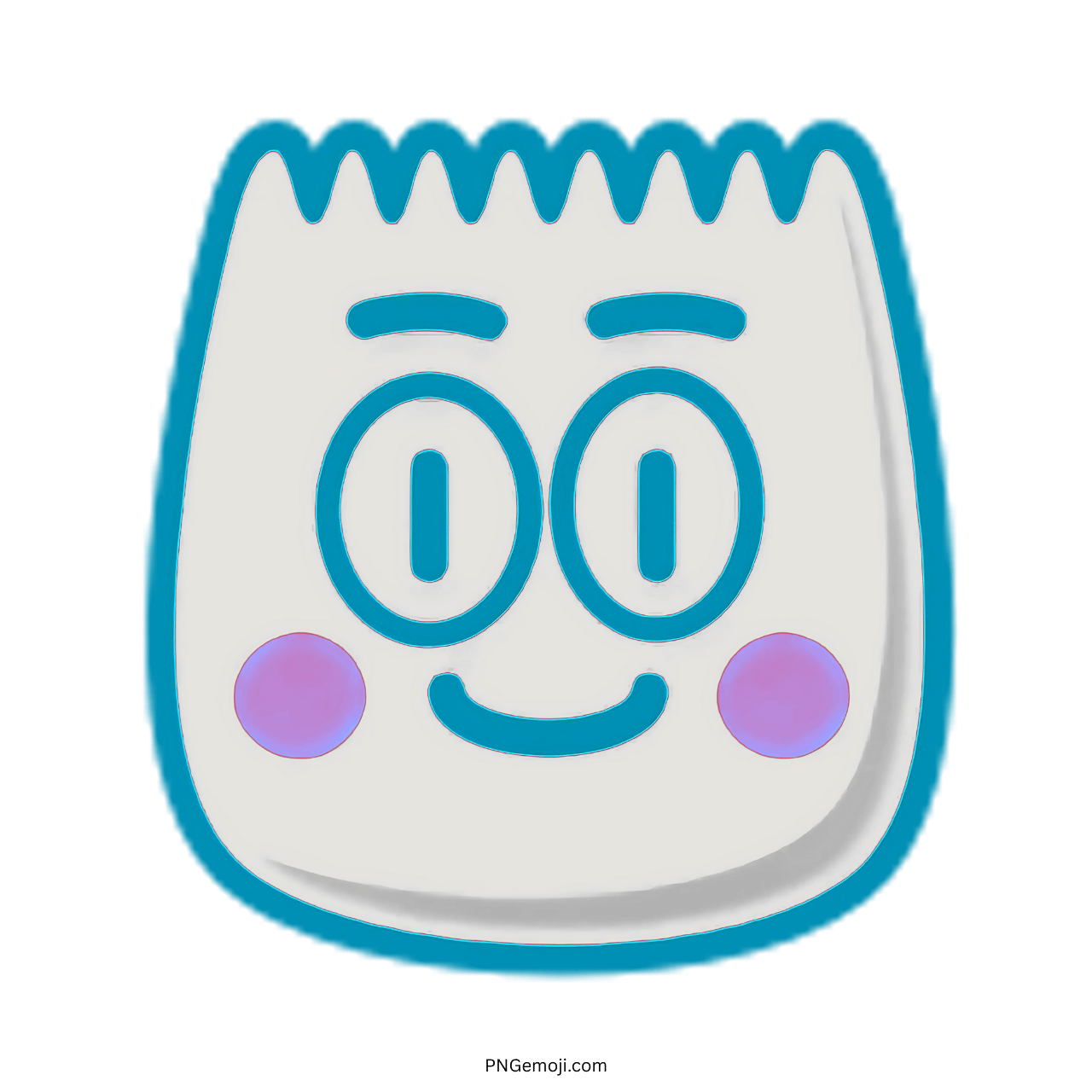3D smiley TikTok emoji with purple cheeks and blue outline, perfect for social media posts