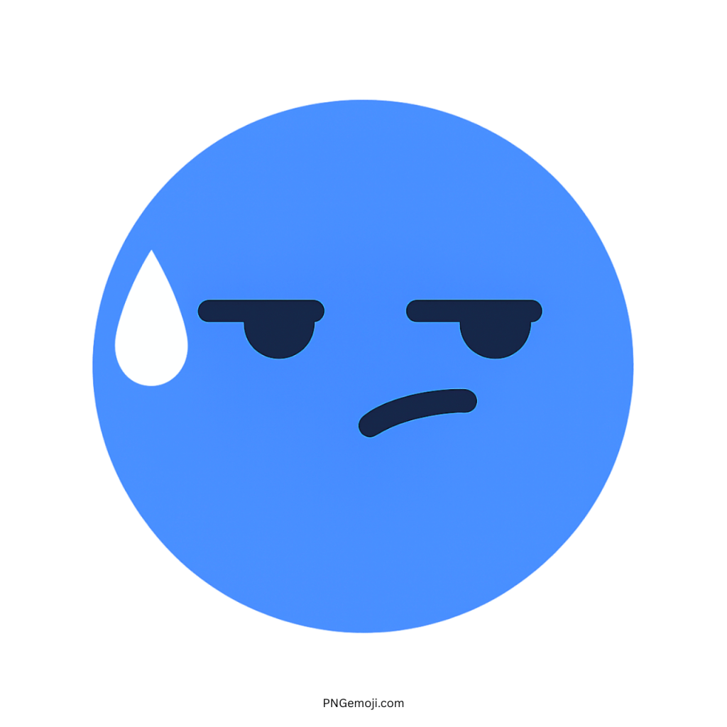 Speechless TikTok emoji blue face with sweat drop and unimpressed facial expression