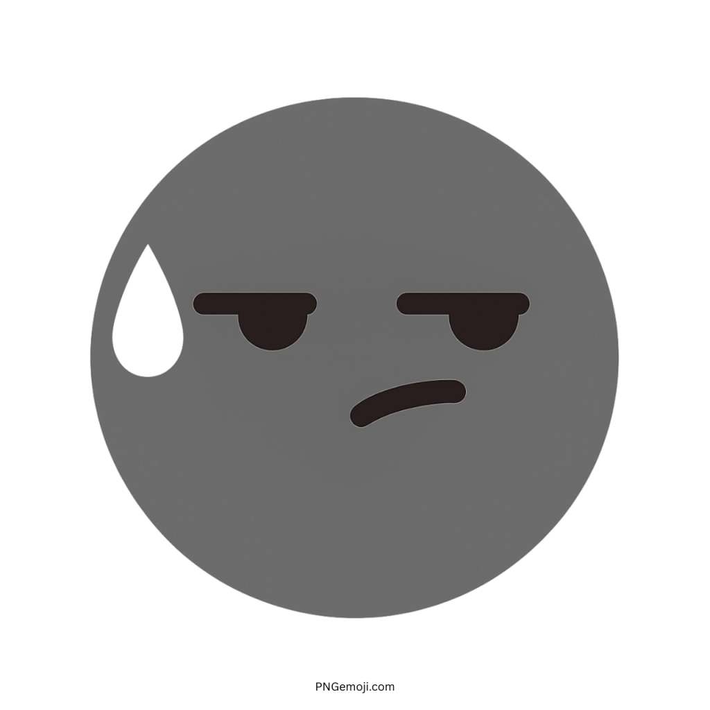 Speechless TikTok emoji grey face with sweat drop and unimpressed facial expression