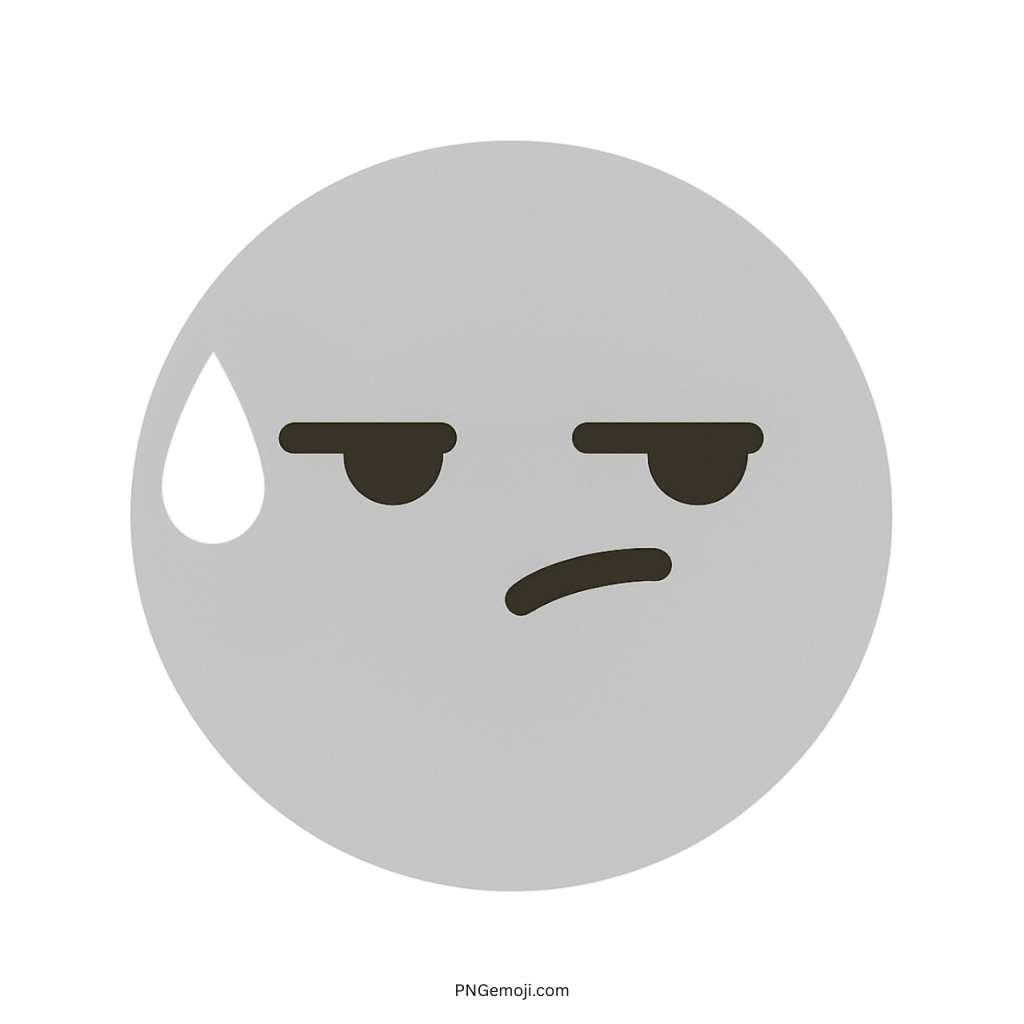 Speechless TikTok emoji light grey face with sweat drop and unimpressed facial expression