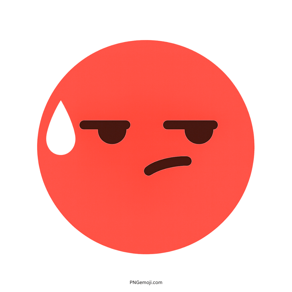 Speechless TikTok emoji red face with sweat drop and unimpressed facial expression