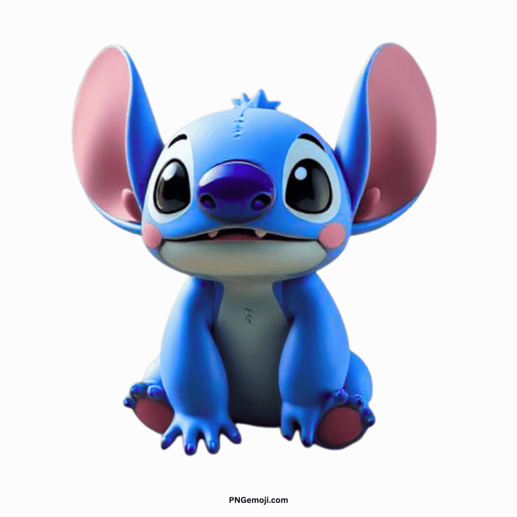 Cute Stitch PNG ClipArt character with big ears, blue fur, round eyes, and transparent background