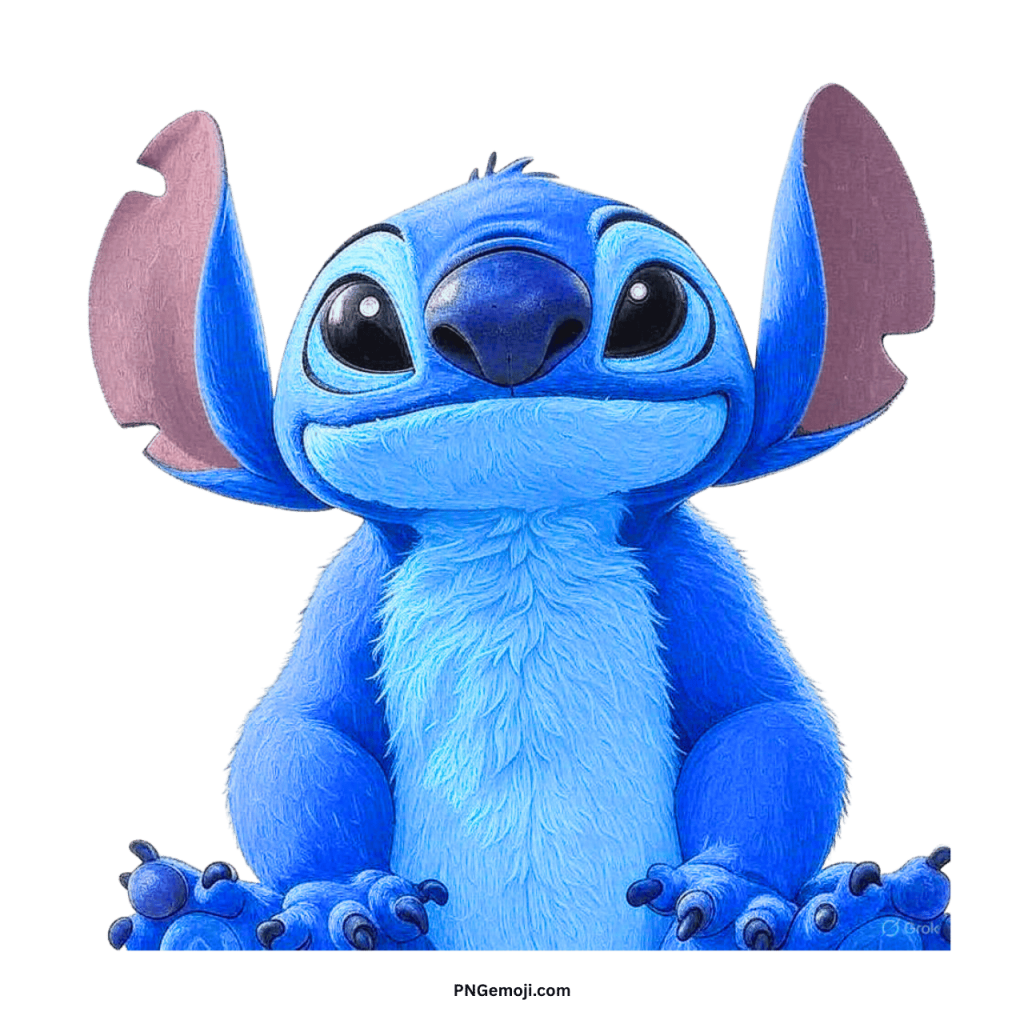 Cute Stitch PNG transparent clipart vector image from Disney with blue fur and big ears