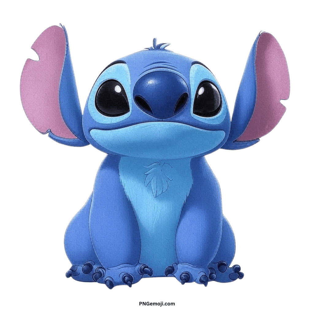 Cute Stitch PNG transparent clipart vector Disney blue alien character with big ears and wide eyes