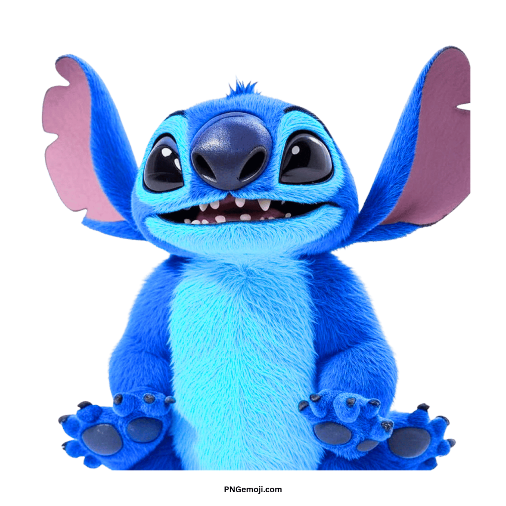 Smiling Stitch PNG transparent clipart vector Disney character with fluffy blue fur and big ears