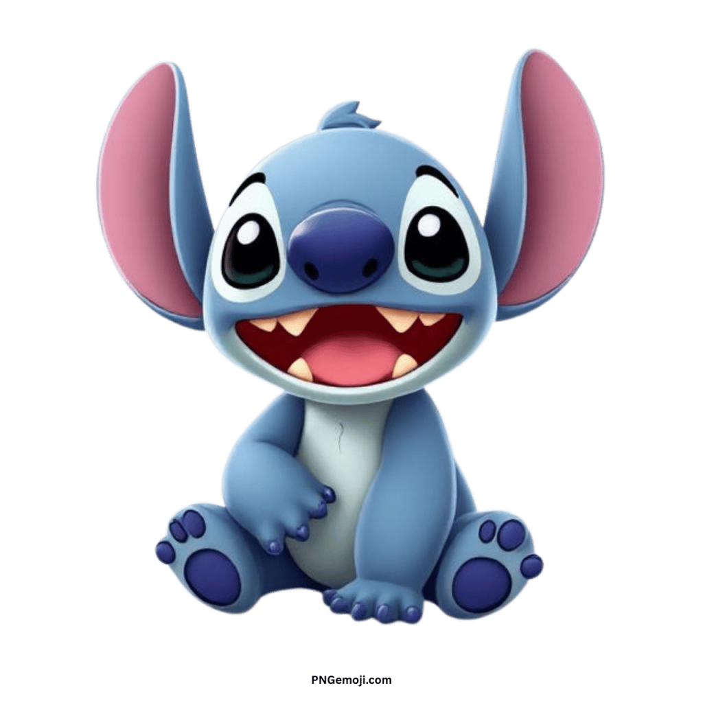 Happy Stitch PNG cartoon image with transparent background, perfect for clipart, PSD, and vector design
