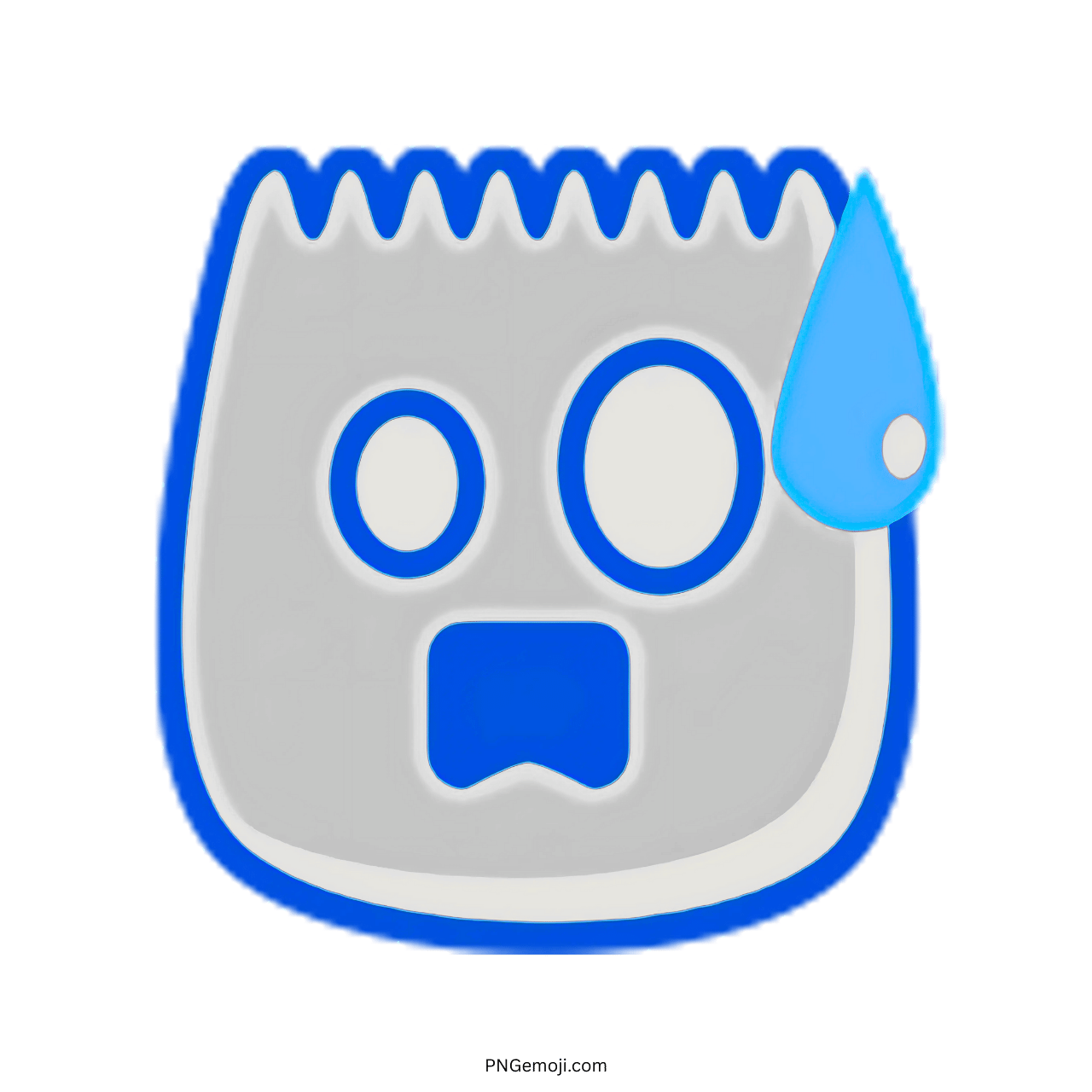 3D stunned TikTok emoji with blue outline and water droplet in PNG format