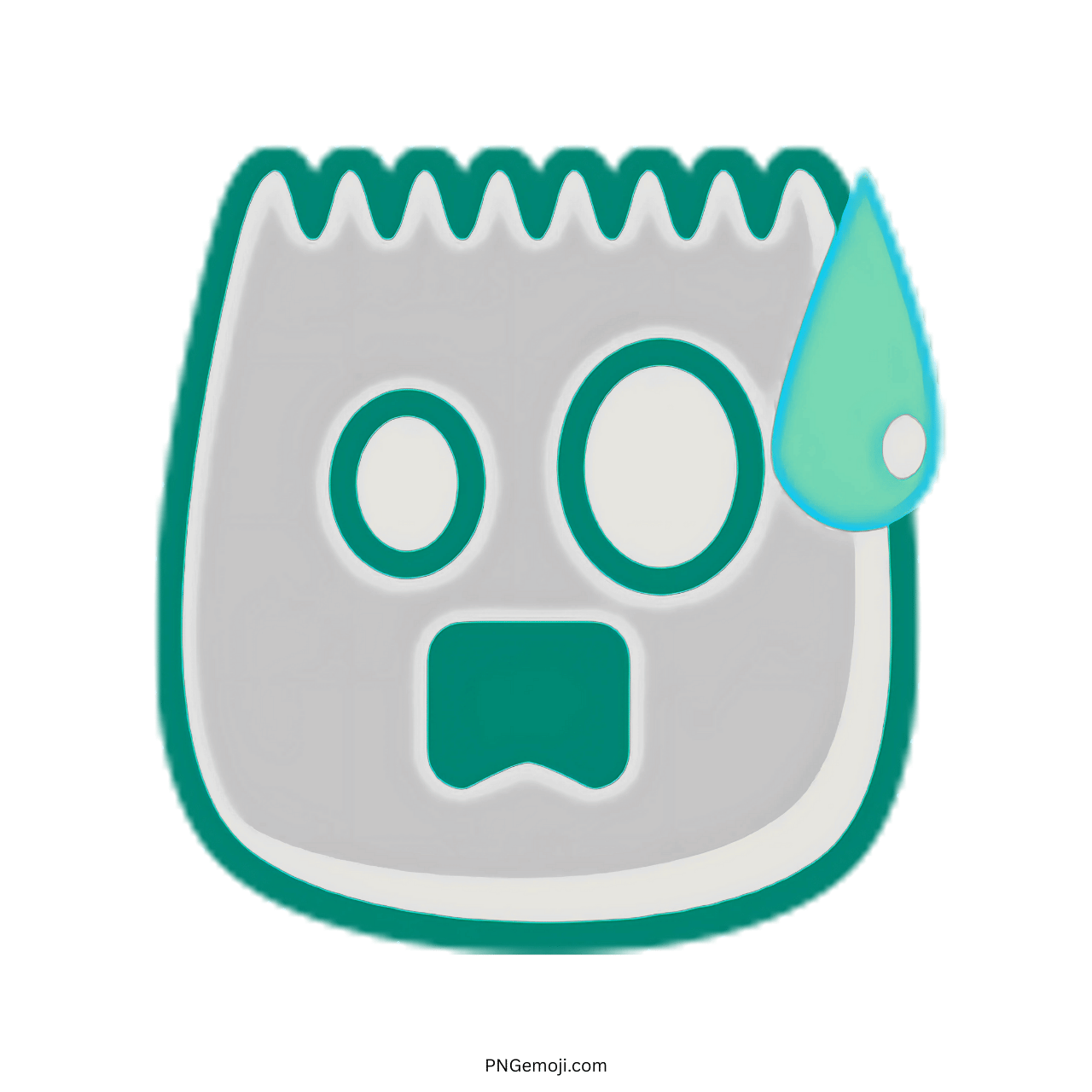 Shocked Tiktok emoji with a teal outline and teal sweat drop, ideal for showing surprise and astonishment.