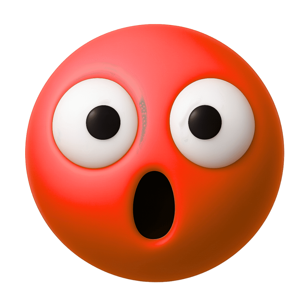 Surprised TikTok emoji with wide eyes and open mouth, expressive red face.